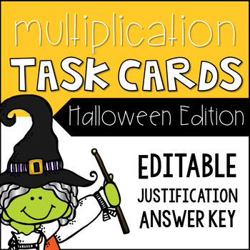 Preview of Multiplication Task Cards | Halloween Task Cards | Editable