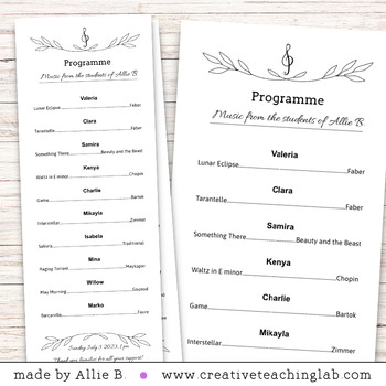 Preview of EDITABLE  Music Program Template PDF Music Piano Recital - End of Year Concert