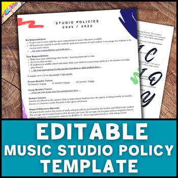 Preview of Editable Music Studio Policy Template - Digital Printable on Google Slides