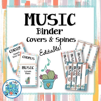 Preview of EDITABLE Music Teacher Binder Covers & Spines - Ginger & Waves