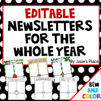 Preview of Editable Newsletters for the Year -  September FREEBIE!
