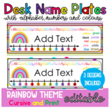 EDITABLE Name Desk Plates Rainbow Design