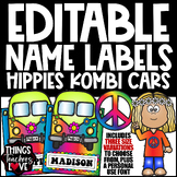 EDITABLE Name Labels Set, Kombi Cars Hippies Tie Dye Theme