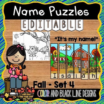 Preview of EDITABLE Name Practice Activity Puzzles for Fall