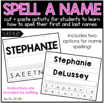 Preview of EDITABLE Name Spelling Cut and Paste Activity