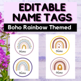EDITABLE Name Tags - Desk Labels - Boho Rainbow Themed Cla