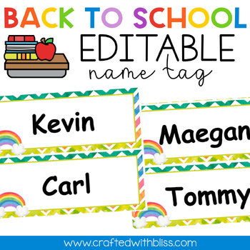 EDITABLE Name Tags, Editable Desk Name Tags, Rainbow Watercolor Name Plate