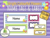 EDITABLE Name Tags & Labels - Flowers & Bright Colours - D