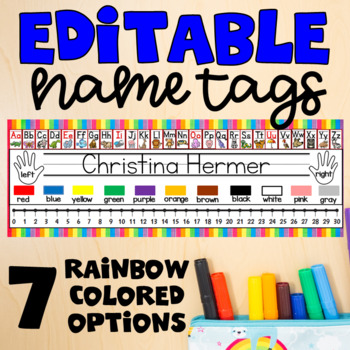 Preview of EDITABLE Name Tags / Name Plates - Rainbow