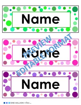 EDITABLE Name Tags | Polka Dot Name Plates by One Million and One