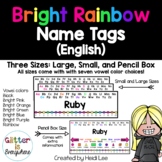 EDITABLE Desk and Pencil Box Name Tags | Bright Rainbow | English