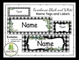 EDITABLE Name Tags and Labels - Farmhouse Black & White Cl