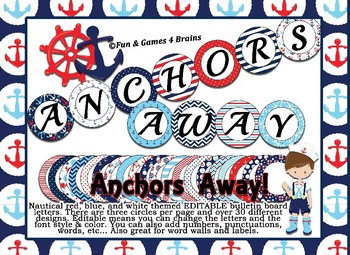Preview of EDITABLE Nautical themed circular bulletin board letters