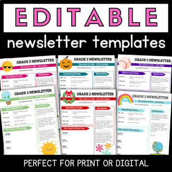Preview of EDITABLE Newsletter Templates (8 color themes) | GOOGLE SLIDES | A4 & LETTER