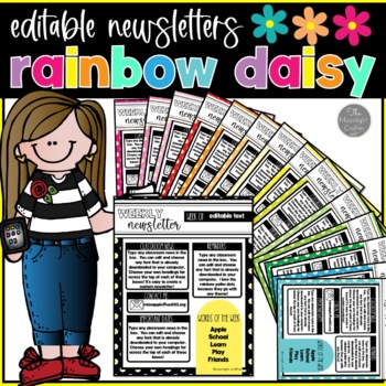 Preview of EDITABLE Newsletter Templates Rainbow Daisy Theme
