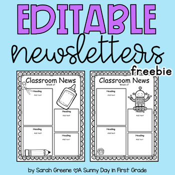 Preview of EDITABLE Newsletters (Free Sample)