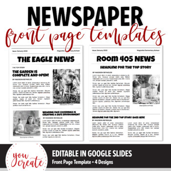 Preview of EDITABLE Newspaper Templates Front Page | Google Slides | 4 design options