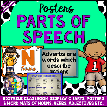Preview of EDITABLE Nouns, Verbs, Adverbs, Adjectives, Pronouns etc. (Posters, Word Mats)