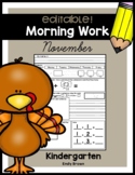 EDITABLE November Kindergarten Morning Work, Spiral Review