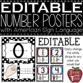 EDITABLE Number Posters with American Sign Language 0-10 {
