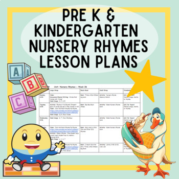 Preview of EDITABLE Nursery Rhymes Weeklong Lesson Plans for Pre-K & Kindergarten