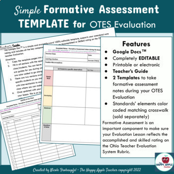 Preview of EDITABLE OTES 2.0 Formative Assessment Documentation for your Teacher Evaluation