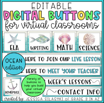 Preview of EDITABLE Ocean Digital Buttons (Distance Learning)