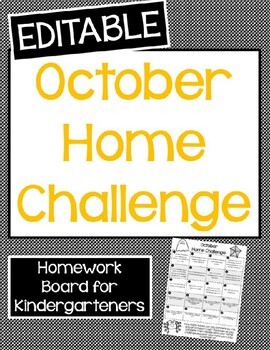 Preview of EDITABLE October Home Challenge for Kindergarten