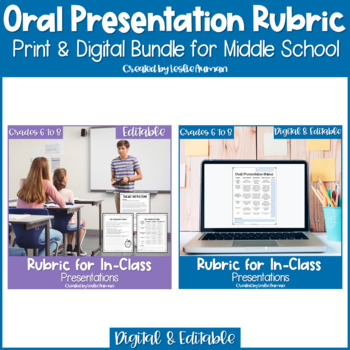 Preview of EDITABLE Oral Presentation Rubric Print & Google Slides™ BUNDLE Middle School