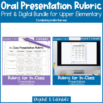 Preview of EDITABLE Oral Presentation Rubric Print & Google Slides™ BUNDLE Upper Elementary
