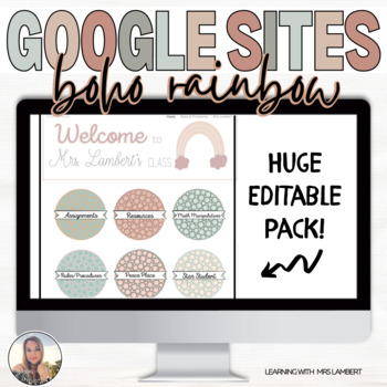 Preview of EDITABLE Organic Boho Rainbow Google Sites Course Buttons, Headers, & Dividers