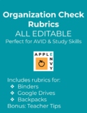 EDITABLE Organization Rubrics for Binders, Backpacks, & Go