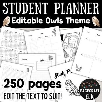 Preview of EDITABLE Owls | Student Study Planner | Printable Back to School Gift
