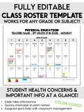 EDITABLE Class Roster with Health Concerns & Important Info