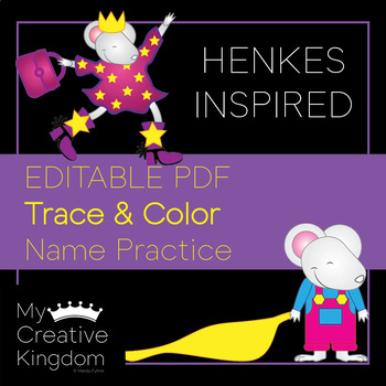 Preview of EDITABLE PDF Kevin Henkes Inspired Trace and Color Name Practice - PK-1