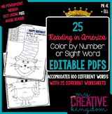 EDITABLE PDF Read in America 100 Color by Number or Sight Word