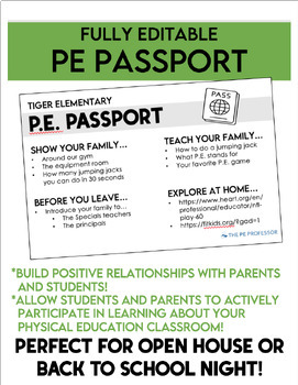 Preview of EDITABLE PE Passport for Open House