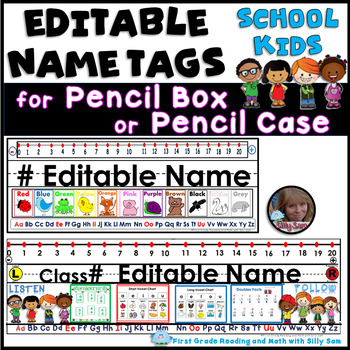 Preview of EDITABLE PENCIL BOX NAME TAGS & PENCIL CASE SCHOOL KIDS BACK TO SCHOOL