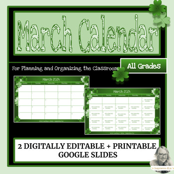 Preview of EDITABLE & PRINTABLE March 2024 Shamrock Theme Monthly Calendar Template
