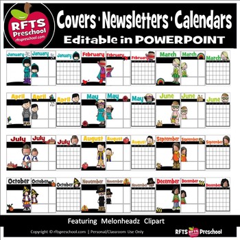 Preview of EDITABLE PRODUCT COVERS MATCHING NEWSLETTERS CALENDARS with MELONHEADZ CLIPART 