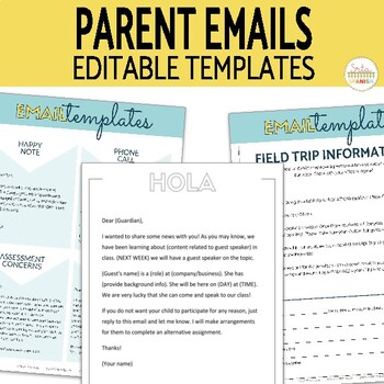 Preview of EDITABLE Parent Email Templates and Forms for Back to School