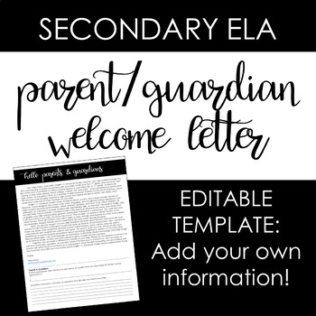 Preview of EDITABLE Parent/Guardian Letter Template for Secondary ELA