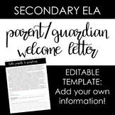 EDITABLE Parent/Guardian Letter Template for Secondary ELA