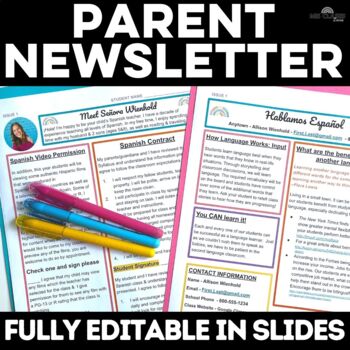 Preview of EDITABLE Parent Newsletter Template Spanish Back to School w/ Meet the Teacher