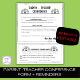 EDITABLE Parent Teacher Conference Letters and Reminders