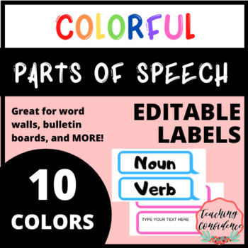 Preview of EDITABLE Parts of Speech Labels - 10 Different Colors
