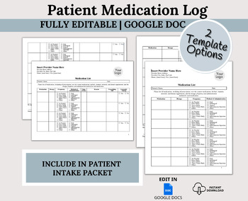 Preview of EDITABLE Patient Medication Intake Form, Medical History, Google Doc Template