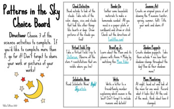 Preview of EDITABLE Patterns in the Sky Choice Board