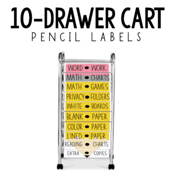 Preview of Editable Pencil 10-Drawer Rolling Cart Labels