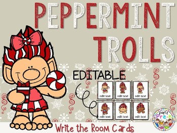 Preview of EDITABLE Peppermint Trolls Write the Room Cards